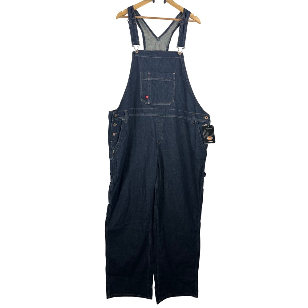 Dickies Denim Bib Overalls sz‎ 2X Large Blue straight leg Carpenter Workwear 90s